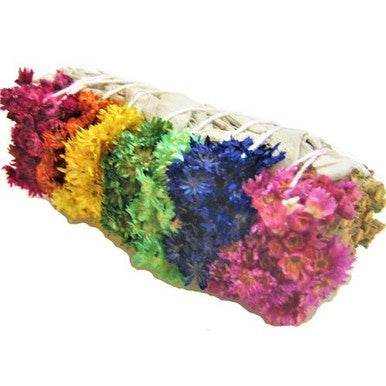 7 Chakra Rainbow Mullein & White Sage Smudge Stick (4 in.) Sacred Crystals
