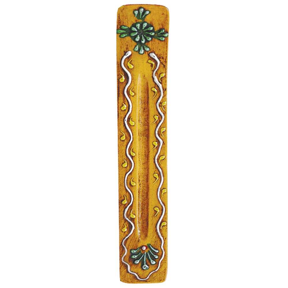 Wooden Incense Stick Ash Catcher (11 in.) - Morrocan Yellow Sacred Crystals