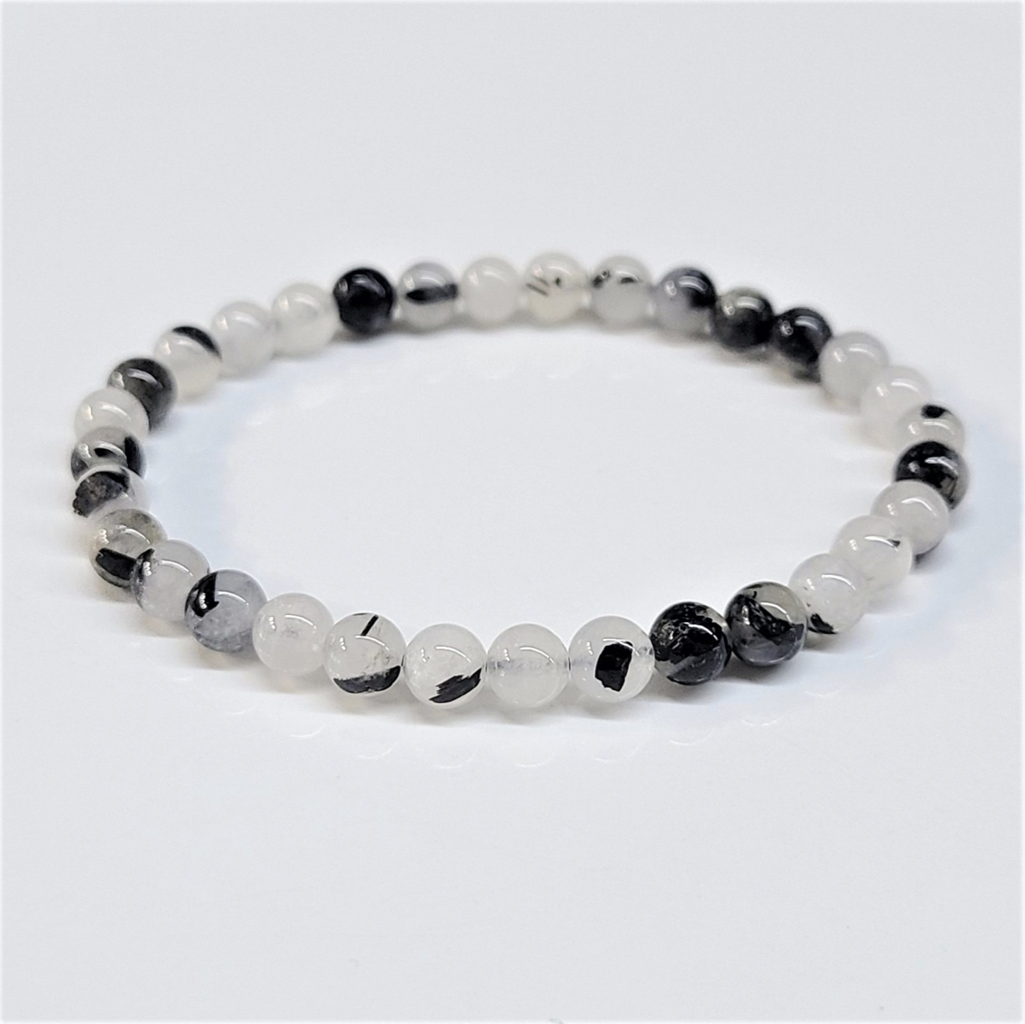 Tourmaline in Quartz Round Bead Bracelet - Grounded Purification Sacred Crystals