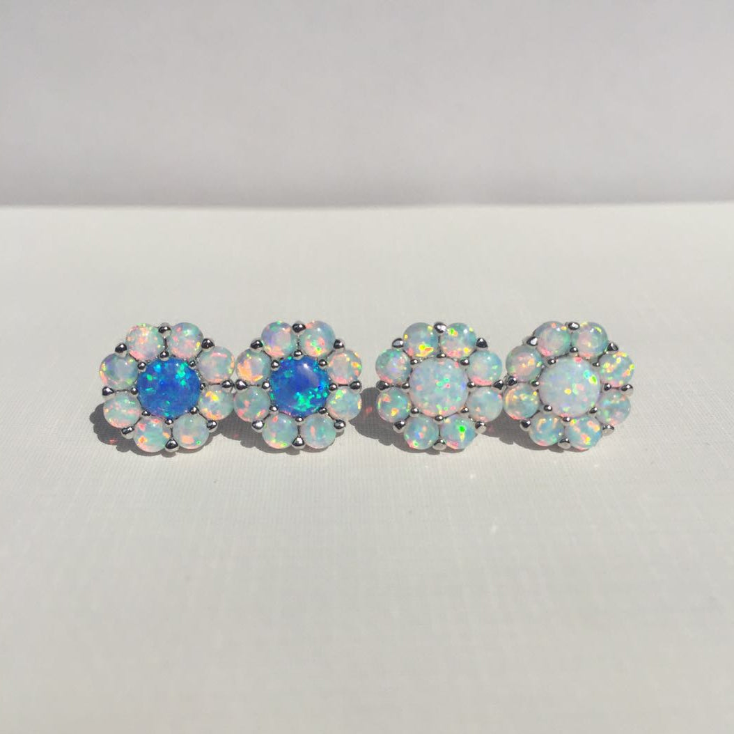 S925 Sterling Silver Opal Flower Earrings Midnightt Light