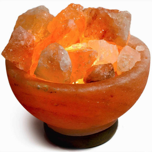Fire Bowl w/ Chunks Salt Lamp  - 7" avg. -Cord, Bulb, Dimmer Sacred Crystals