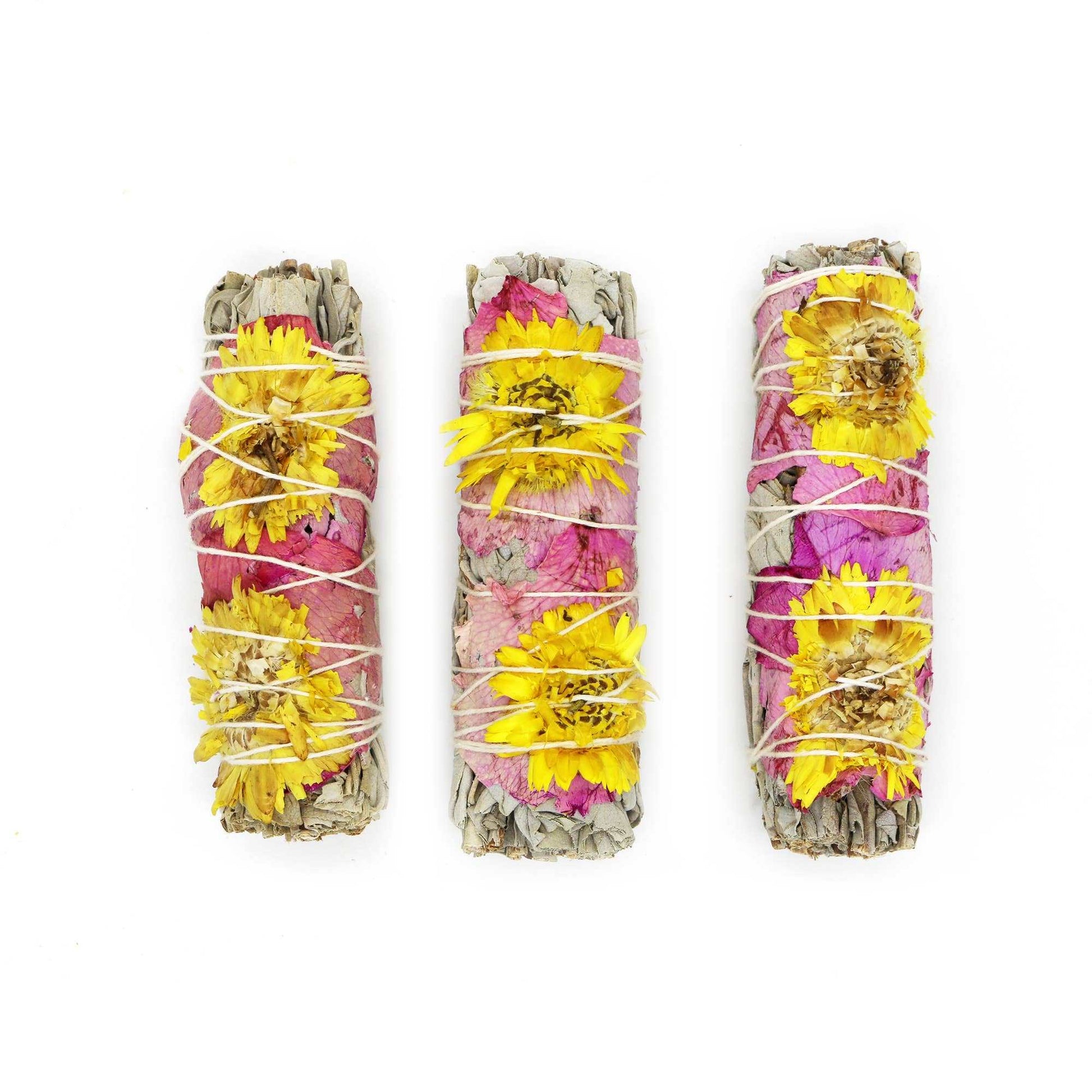 'Amor' Floral White Sage Smudge Stick (4 in) Sacred Crystals