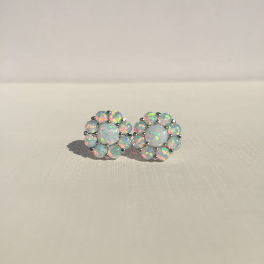 S925 Sterling Silver Opal Flower Earrings Midnightt Light