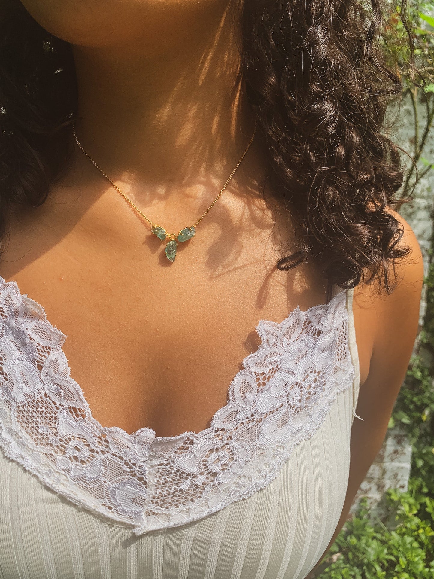 Three-Pronged Raw Apatite Gold Necklace Ash & Rose