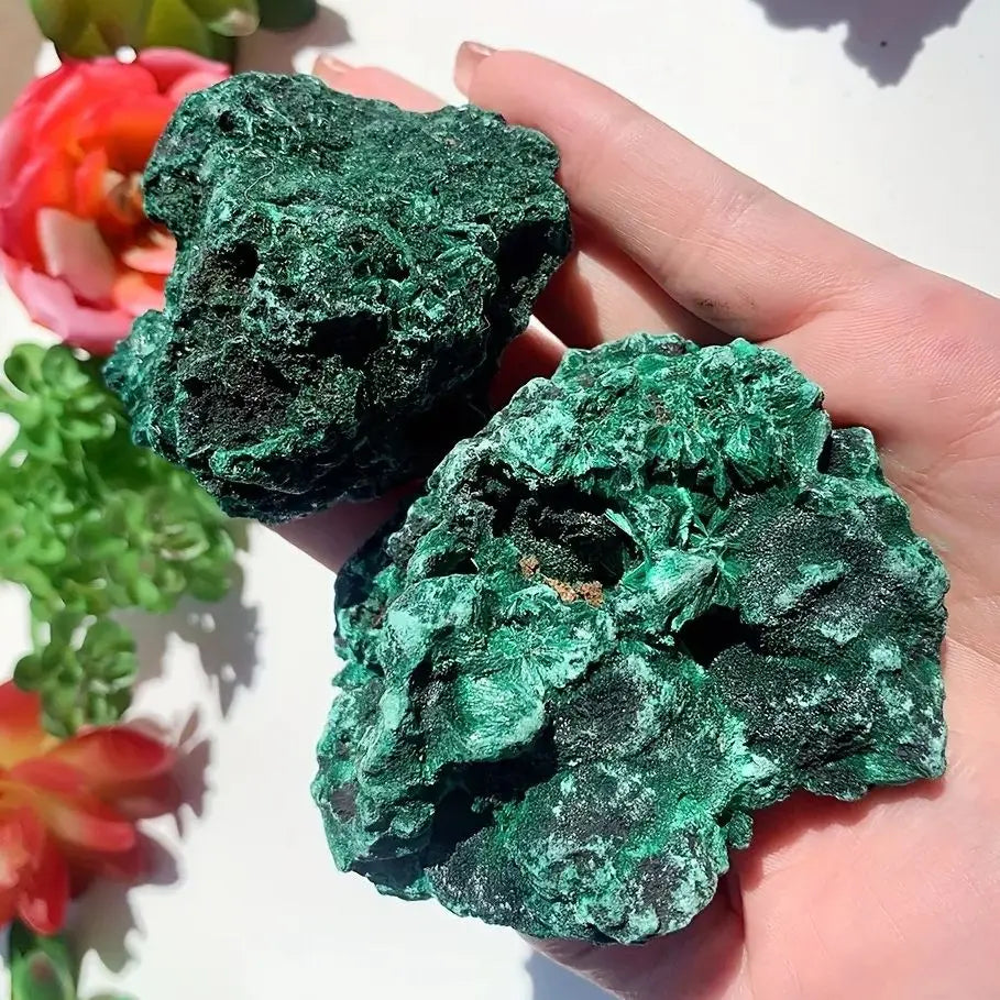 Natural Raw Irregular Green Malachite Crystal Midnightt Light