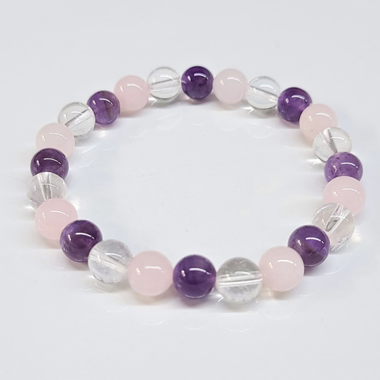 Three Stone Round Bead Bracelet 8mm - Holy Trinity Sacred Crystals