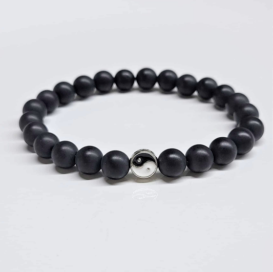 Smooth Lava Yin Yang Round Bead Bracelet 8mm - Balanced Protection Sacred Crystals