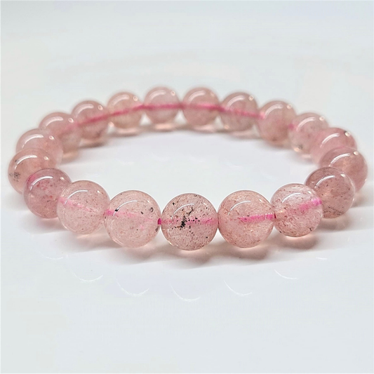 Strawberry Quartz Round Bead Bracelet - Soulmate Magnetism Sacred Crystals