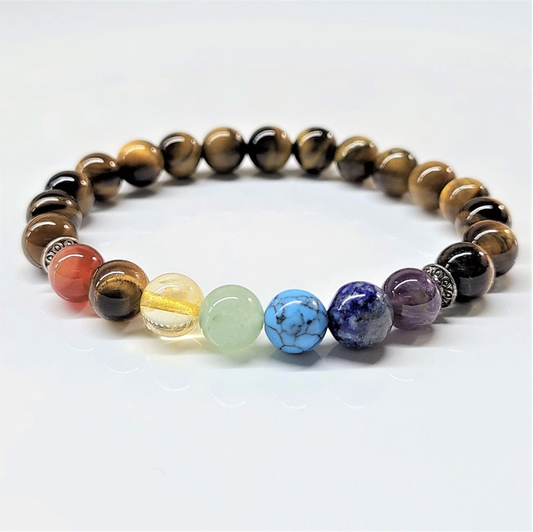 Tiger Eye Chakra Round Bead Bracelet - Balanced Power Sacred Crystals