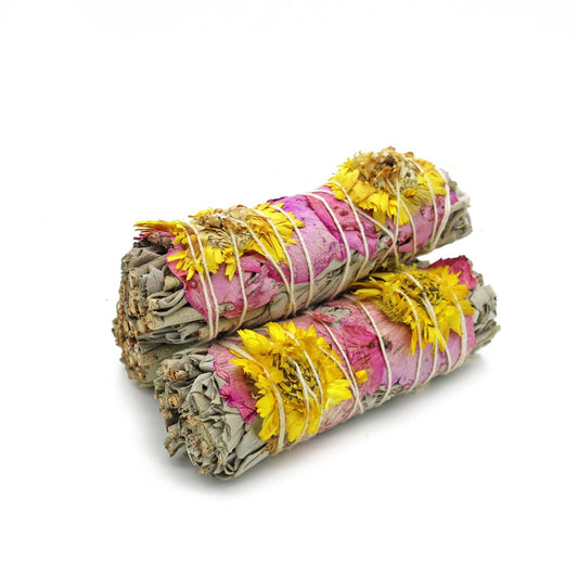 'Amor' Floral White Sage Smudge Stick (4 in) Sacred Crystals