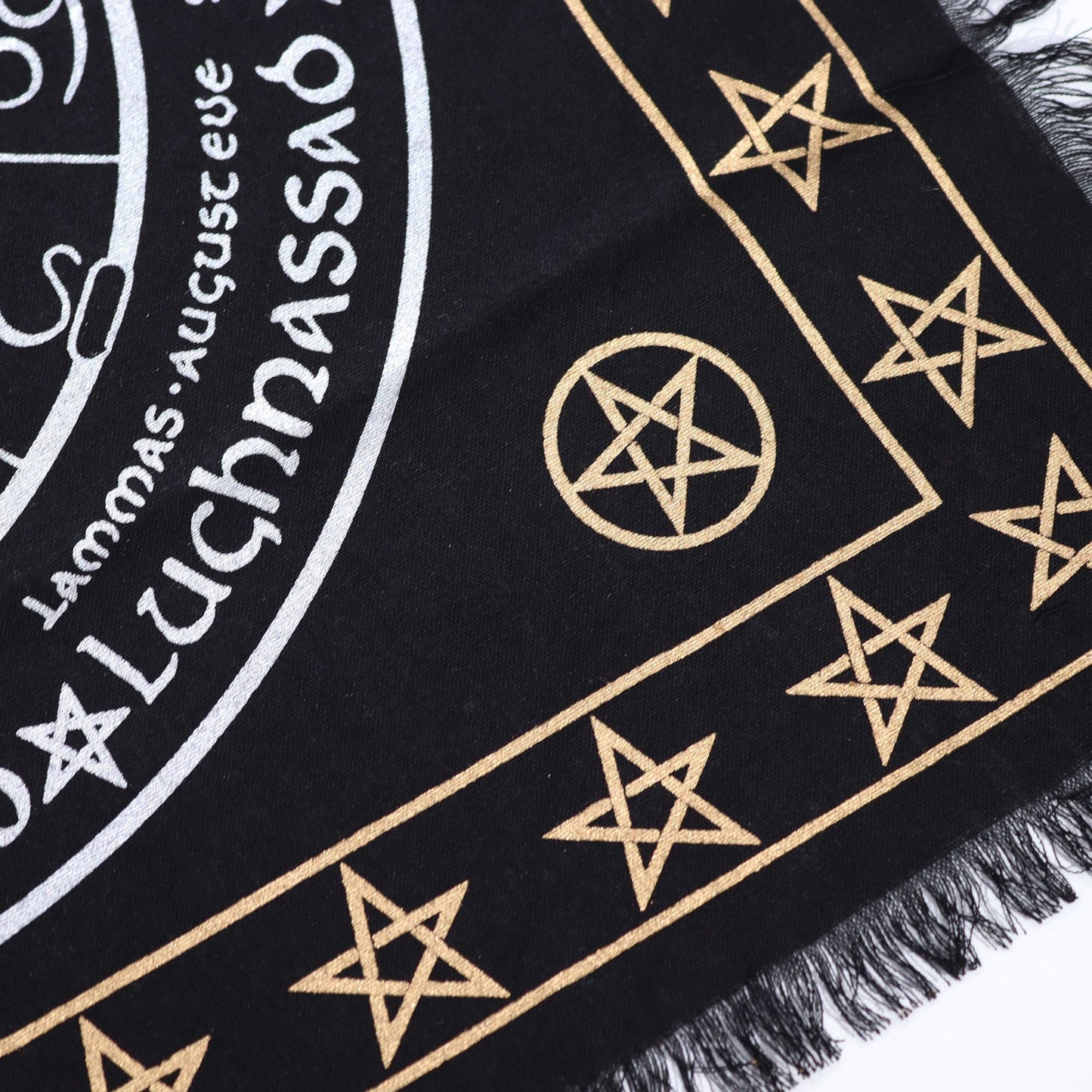 Esoteric Fringed Altar Cloth -  Life Death Rebirth Midnightt Light