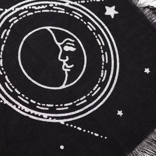 Esoteric Fringed Altar Cloth -  Moon & Sun Chart Midnightt Light