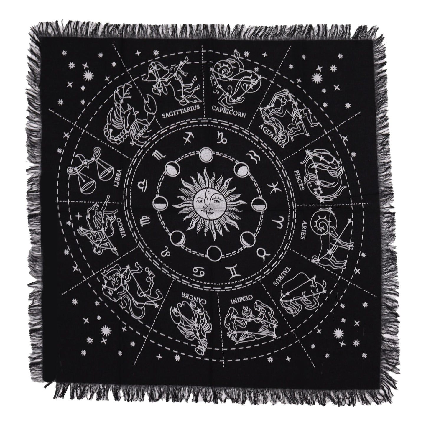 Esoteric Fringed Altar Cloth - Horoscope Midnightt Light