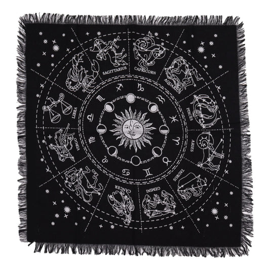 Esoteric Fringed Altar Cloth - Horoscope Midnightt Light
