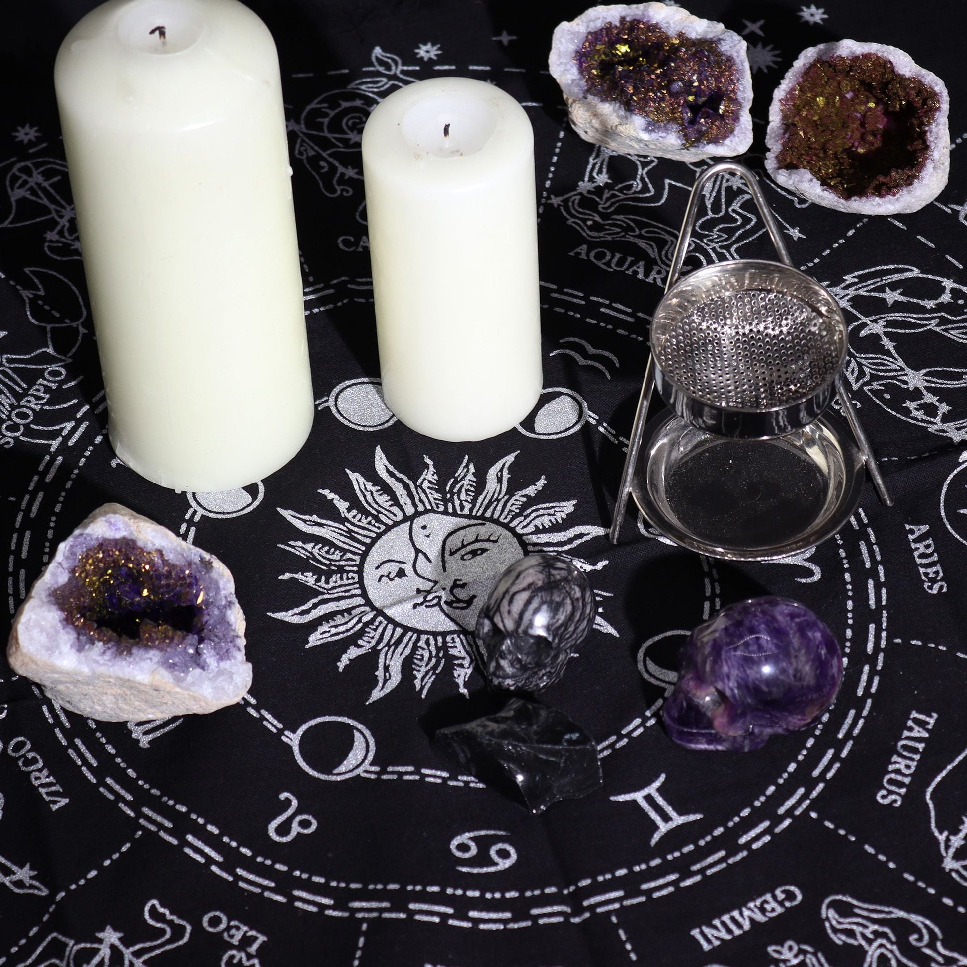 Esoteric Fringed Altar Cloth - Horoscope Midnightt Light