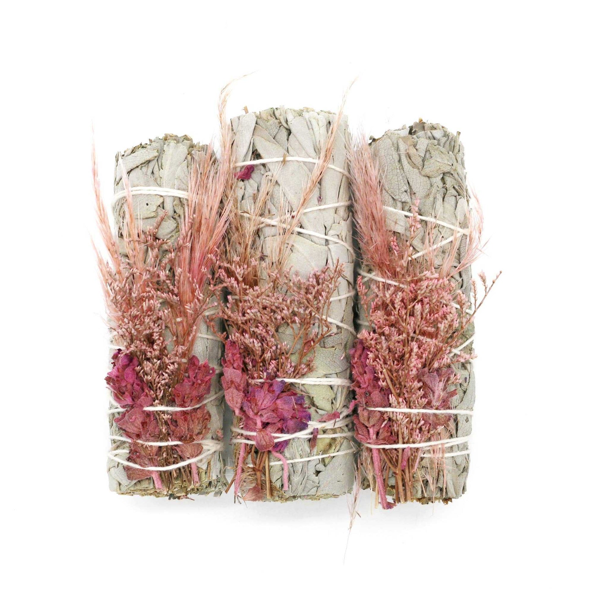 'Pink Bouquet' Floral White Sage Smudge Stick (4 in.) Sacred Crystals