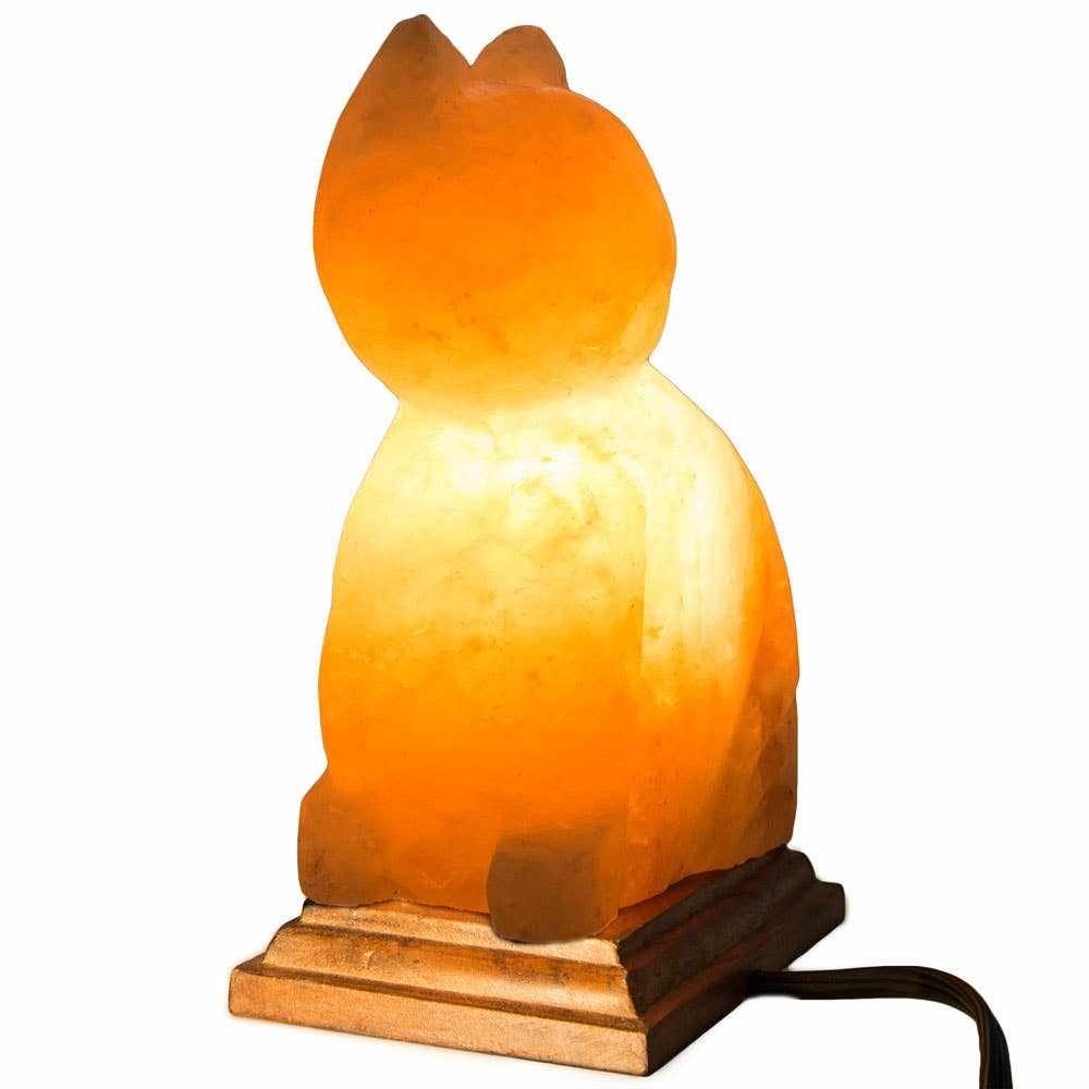 Cat Shaped Salt Lamp  - 10" avg. - Cord, Bulb, Dimmer Sacred Crystals