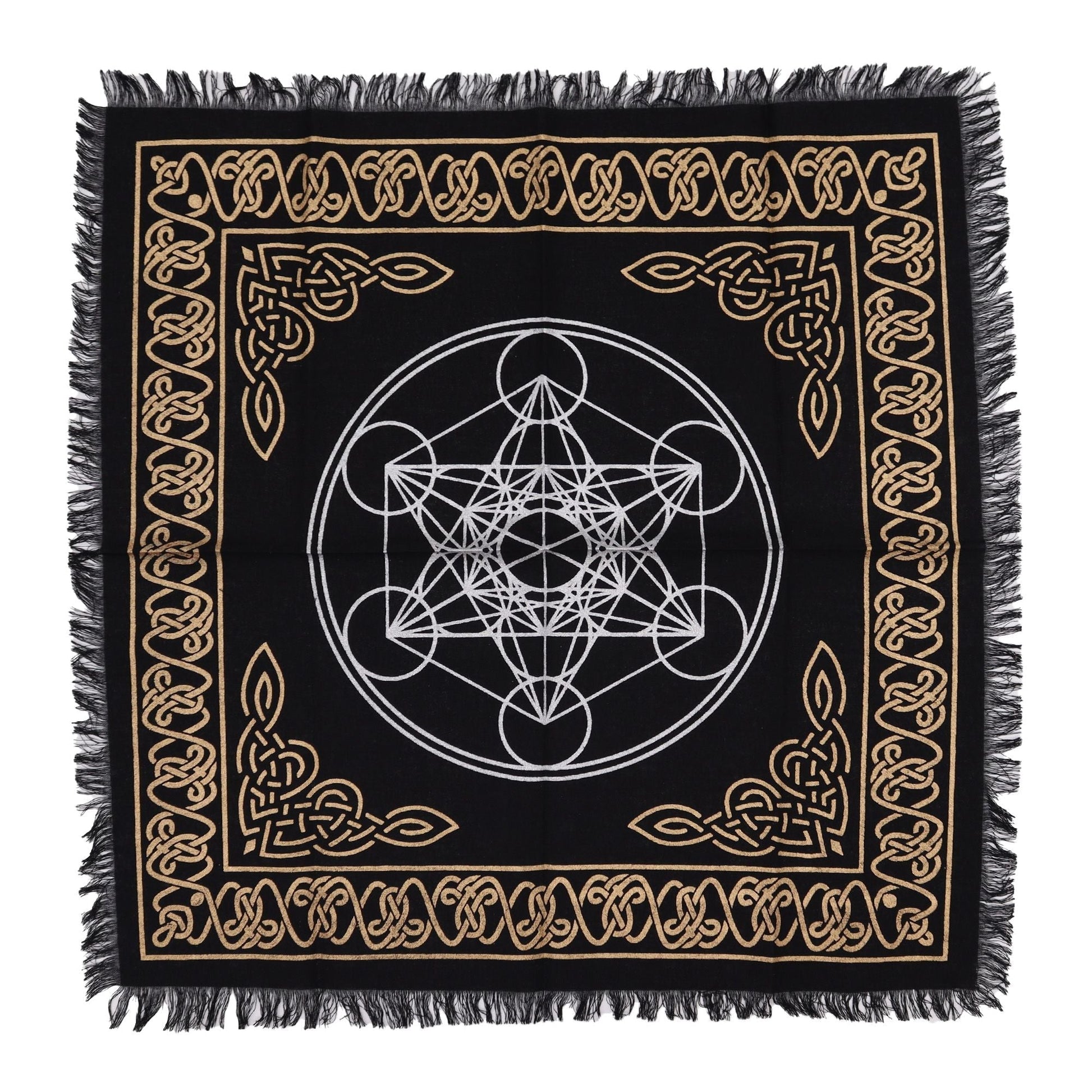 Esoteric Fringed Altar Cloth - Chakra Chart Midnightt Light