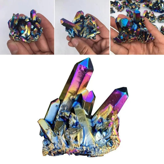 Healing Crystal Rainbow Titanium Cluster Specimen Mineral Midnightt Light