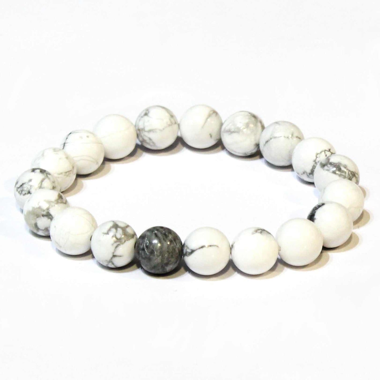 White Howlite Round Bead Bracelet - Anger Eater Sacred Crystals