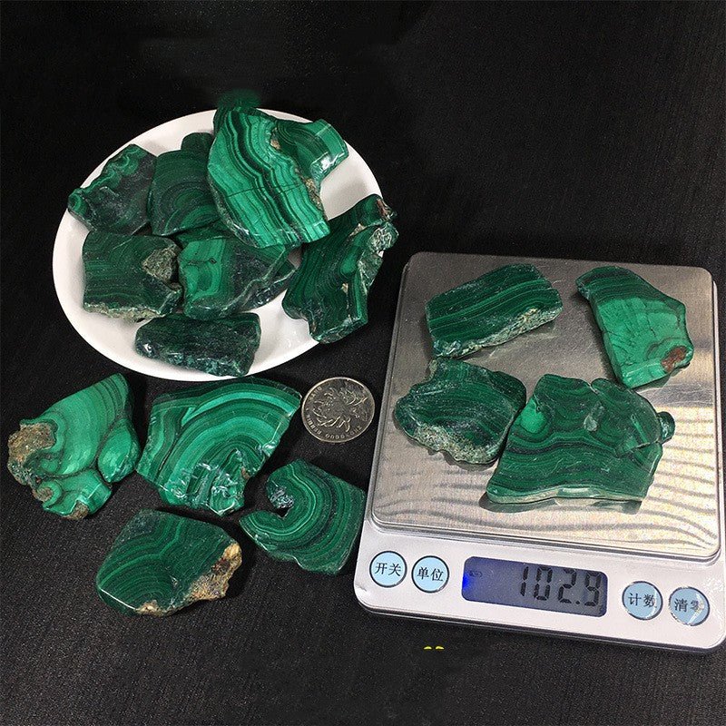 Malachite Slice Of Raw Crystal Specimen Midnightt Light