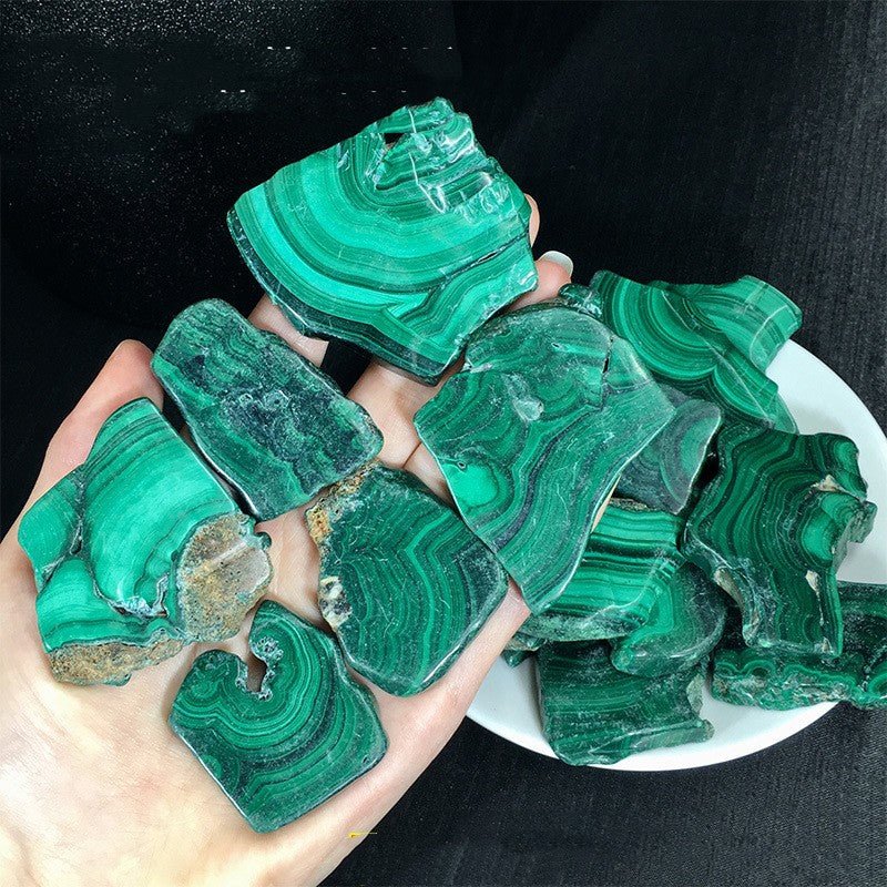 Malachite Slice Of Raw Crystal Specimen Midnightt Light