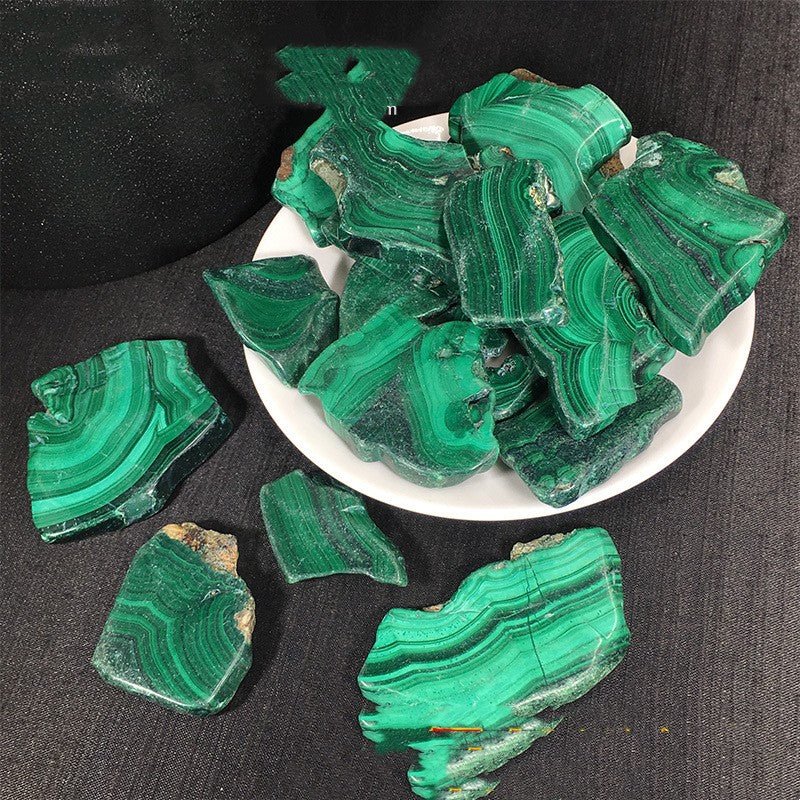 Malachite Slice Of Raw Crystal Specimen Midnightt Light