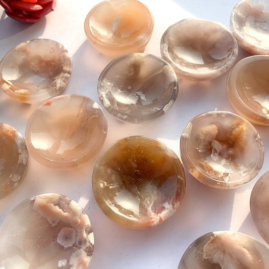 Natural Cherry Blossom Agate Crystal Bowl Midnightt Light