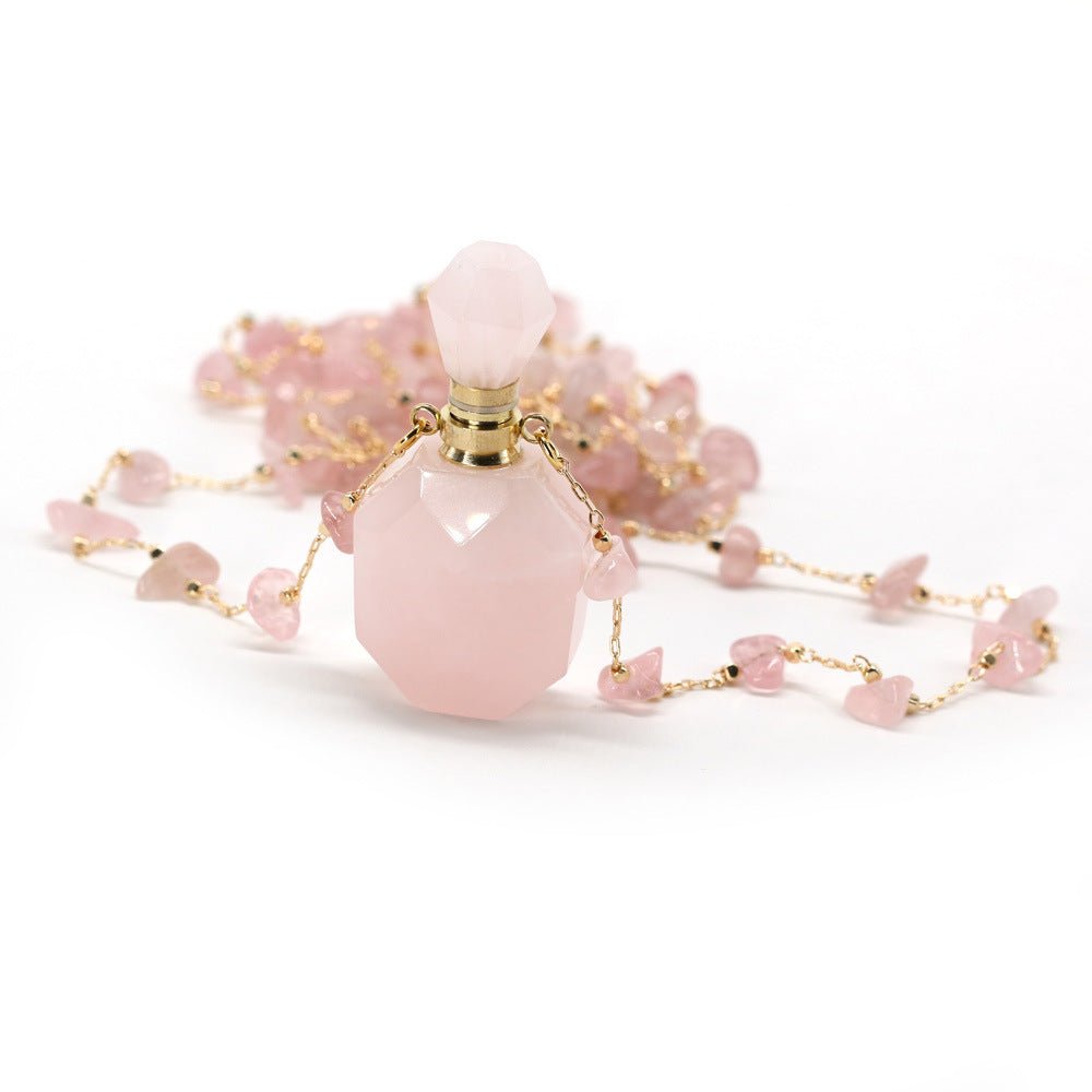 Natural Pink Jade Perfume Bottle Carved Crystal Necklace Gift Midnightt Light