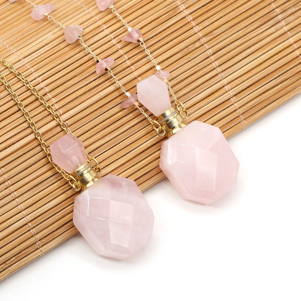 Natural Pink Jade Perfume Bottle Carved Crystal Necklace Gift Midnightt Light