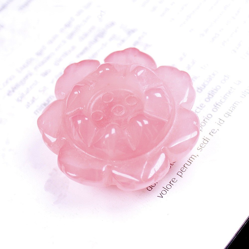 Natural Rose Quartz Lotus Carved Crystal Midnightt Light