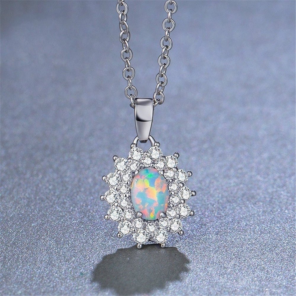 Opal Pendant Necklace Midnightt Light