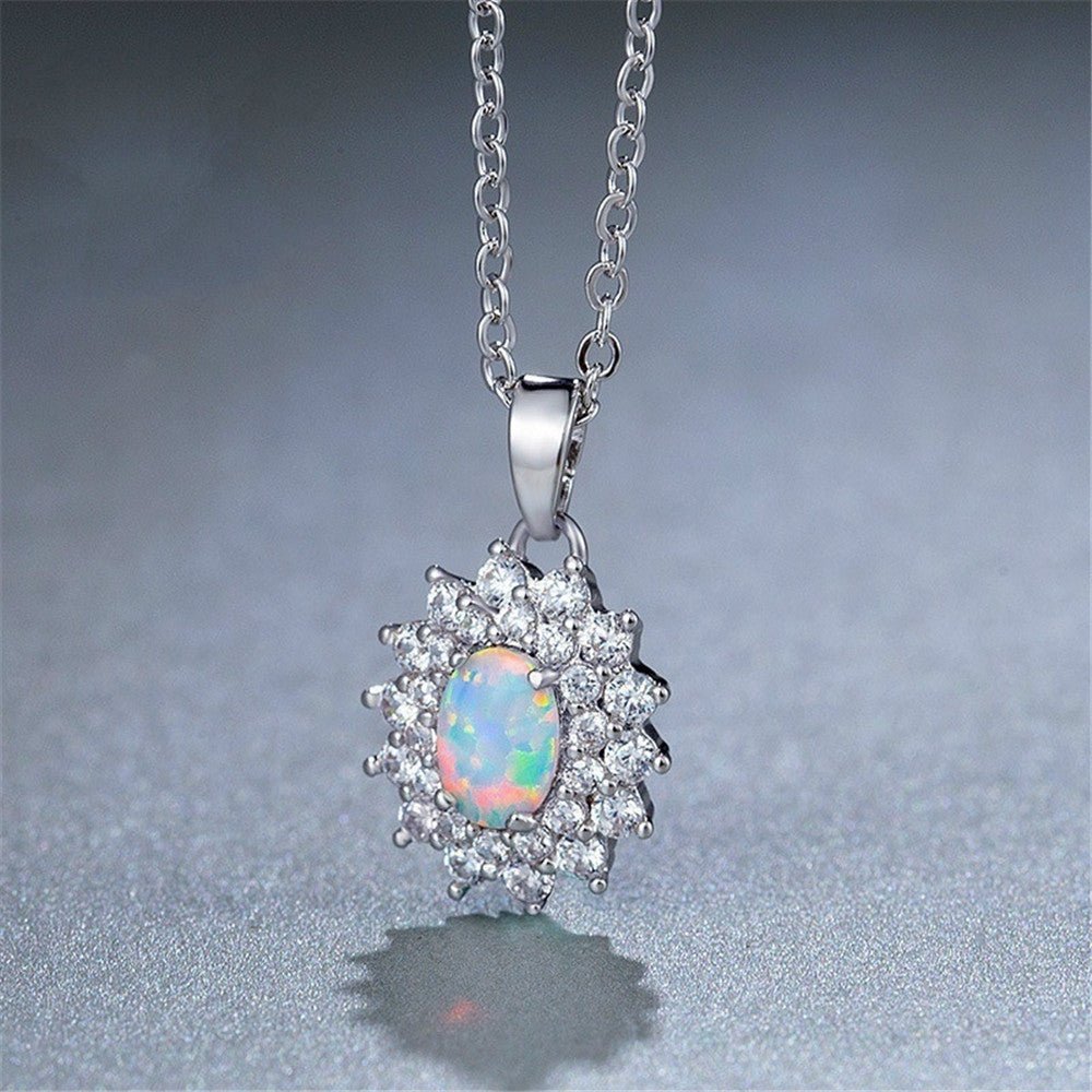 Opal Pendant Necklace Midnightt Light