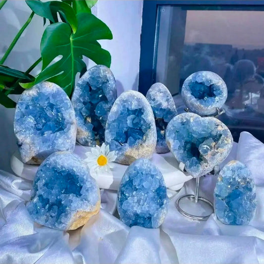Celestite Crystal Clusters Midnightt Light