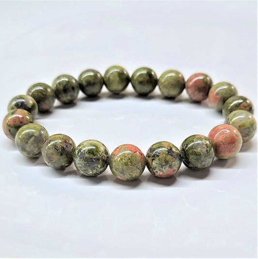 Unakite Round Bead Bracelet - Heart Guardian Sacred Crystals