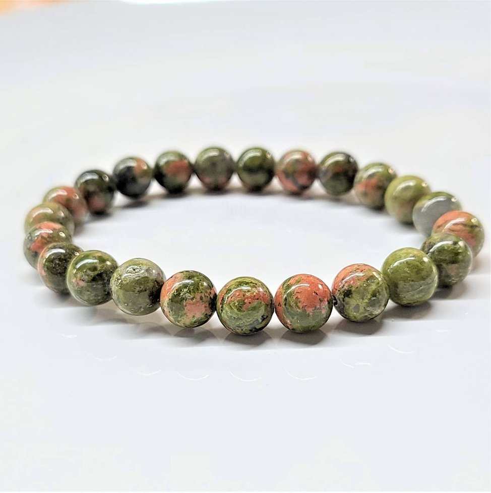 Unakite Round Bead Bracelet - Heart Guardian Sacred Crystals