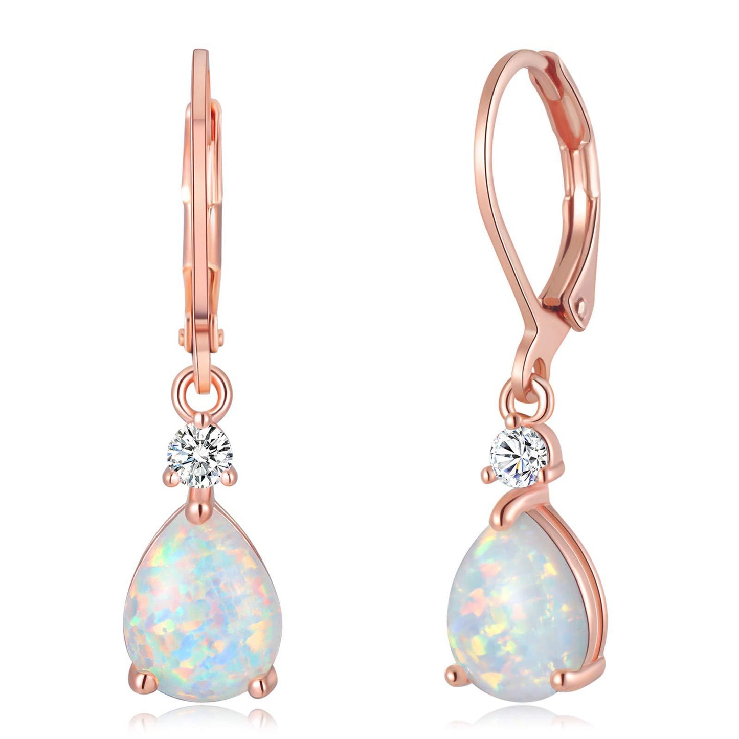 White Opal Drop Earrings Midnightt Light